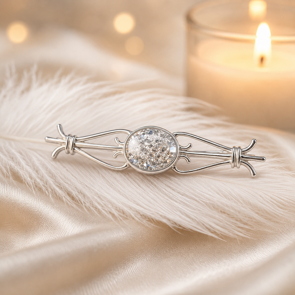 Celtic Style Brooch, Diamond Dust, Sterling Silver