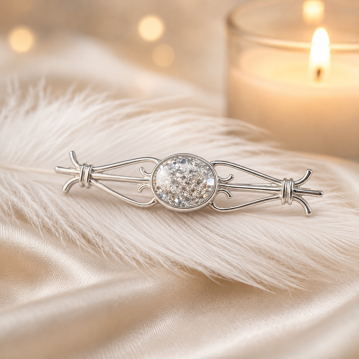 Celtic Style Brooch, Diamond Dust, Sterling Silver
