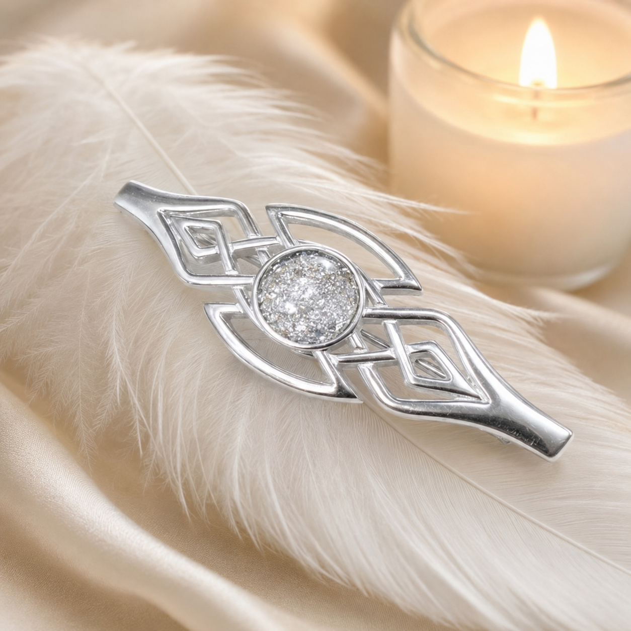 Sterling Silver Celtic Style Brooch  45x13 with Diamond Dust