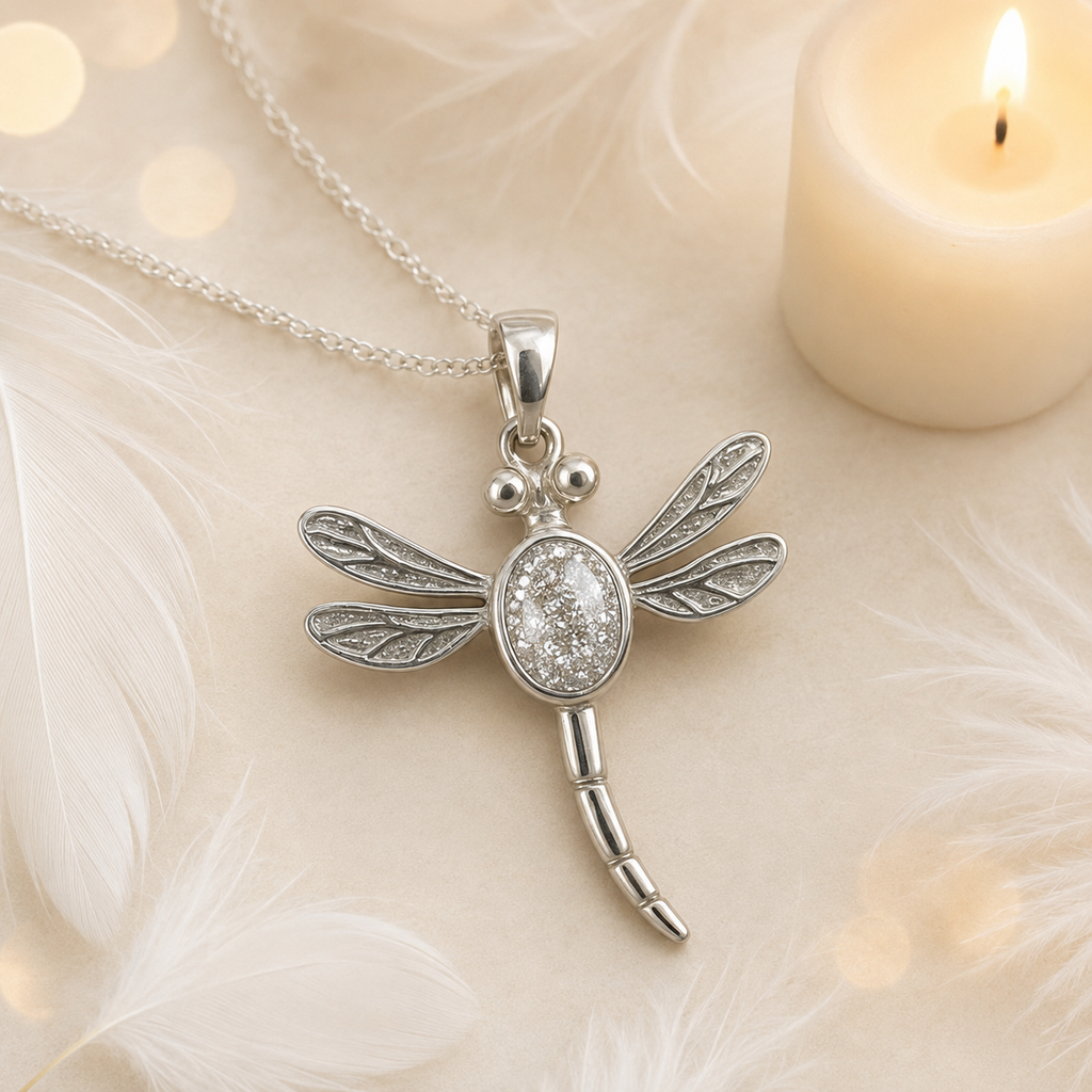Dragonfly Sterling Silver Pendant With Chain and Diamond Dust