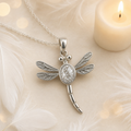 Dragonfly Sterling Silver Pendant With Chain and Diamond Dust