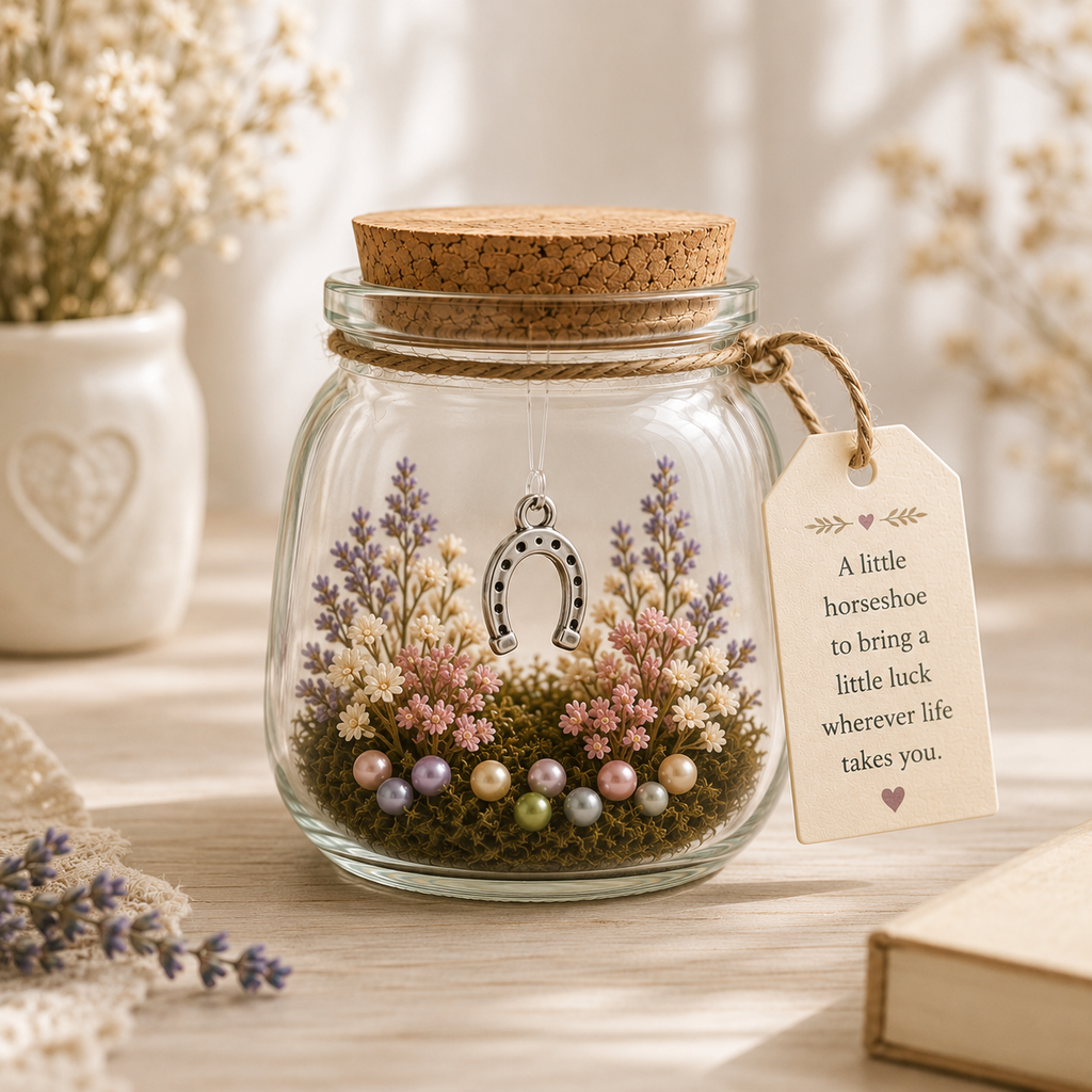 Little Horseshoe Keepsake Charm Jar | Lucky Gift | Handmade Glass Keepsake | Little World Collection | Gift for Her