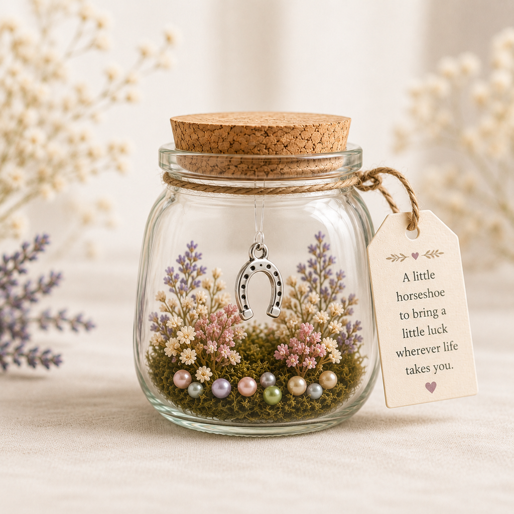 Little Horseshoe Keepsake Charm Jar | Lucky Gift | Handmade Glass Keepsake | Little World Collection | Gift for Her
