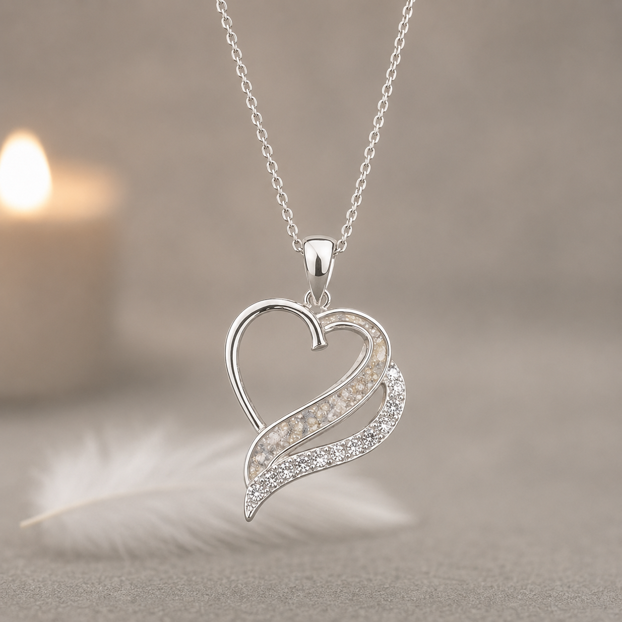Memorial Pendant – Sterling Silver with CZ Stones – Ashes, Fur or Hair Resin Centre
