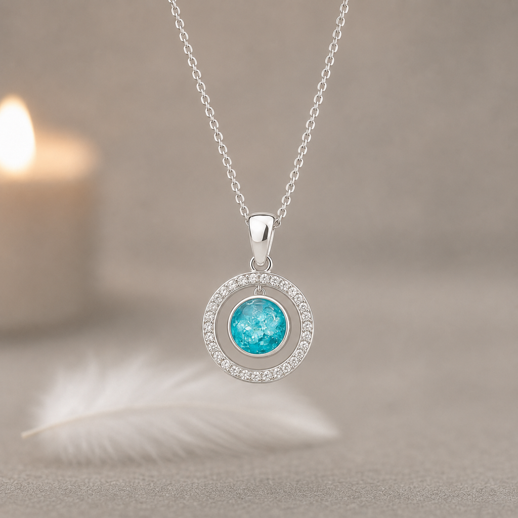 Memorial Jewellery Pendant With CZ Stones. Keepsake, Chain Included 12mm