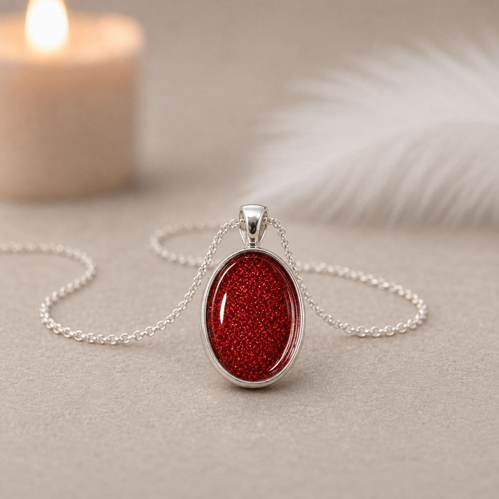 Necklace for Women, Sterling Silver Oval Pendant, Choice of Colour, Optional Chain, Sparkly Gift for Her. Glitter Resin