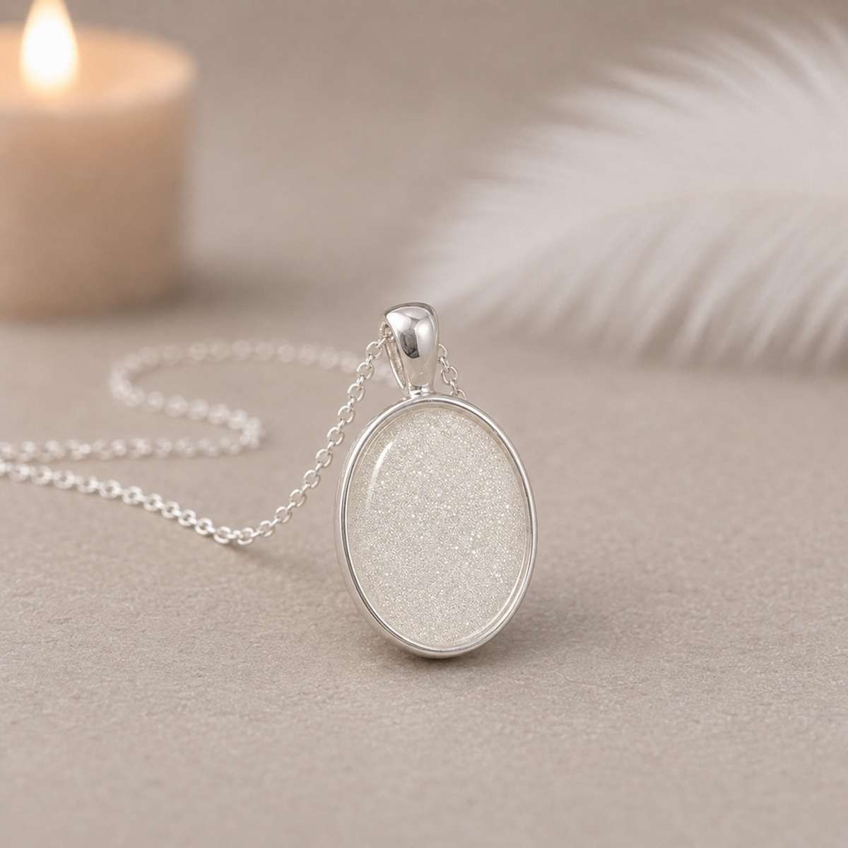 Genuine Diamond Dust Necklace, Sterling Silver Oval Pendant, Optional Chain, Sparkling Jewellery Gift for Her
