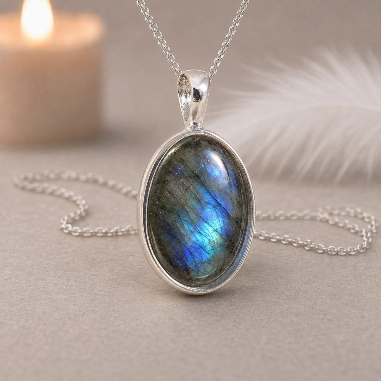 Natural Gemstone Necklace for Women, Sterling Silver Oval Stone Pendant, Choice of Gemstone, Optional Chain, Gift for Her