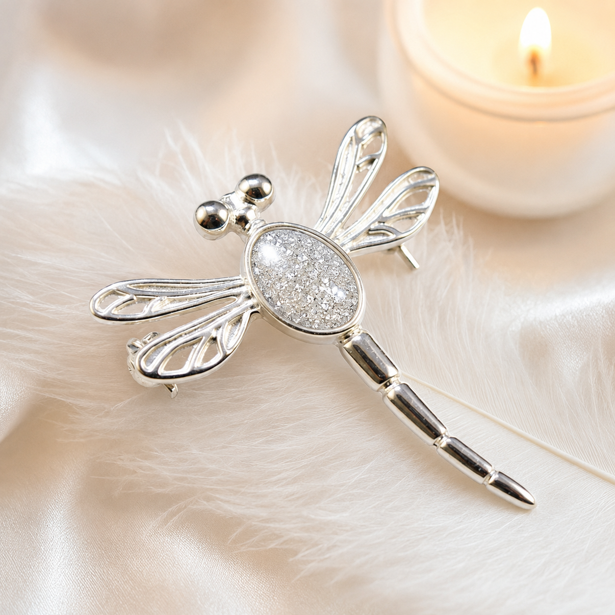 Handmade Dragonfly Brooch. Diamond Dust  Jewellery. Sterling Silver