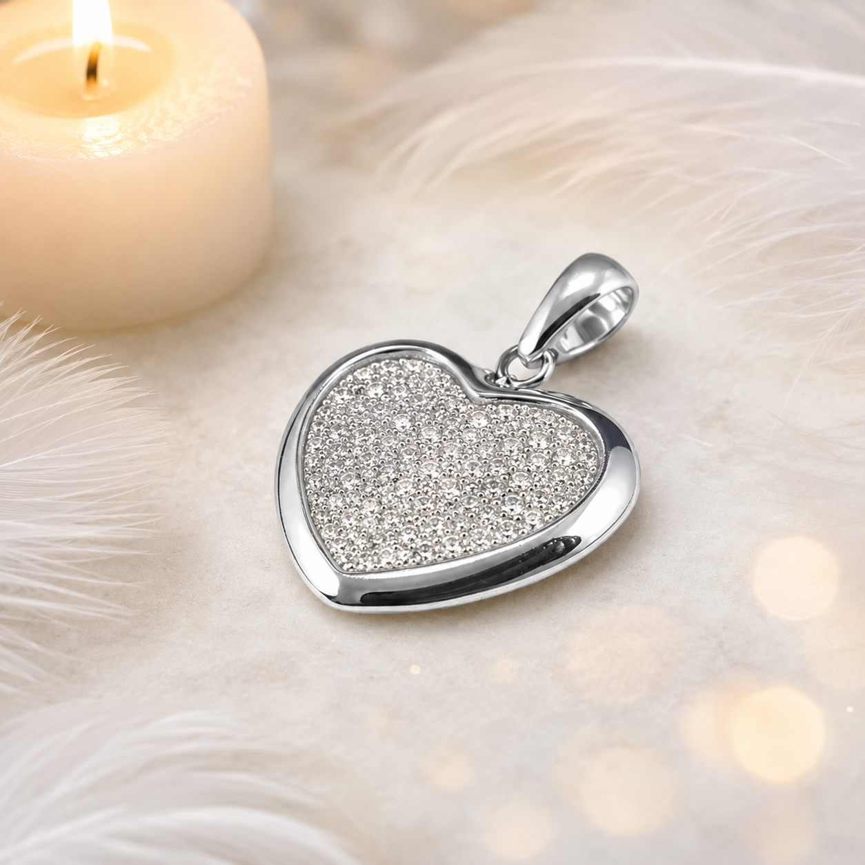 Genuine Diamond Dust Heart Pendant – Sterling Silver Sparkle Necklace, 20 x 20mm