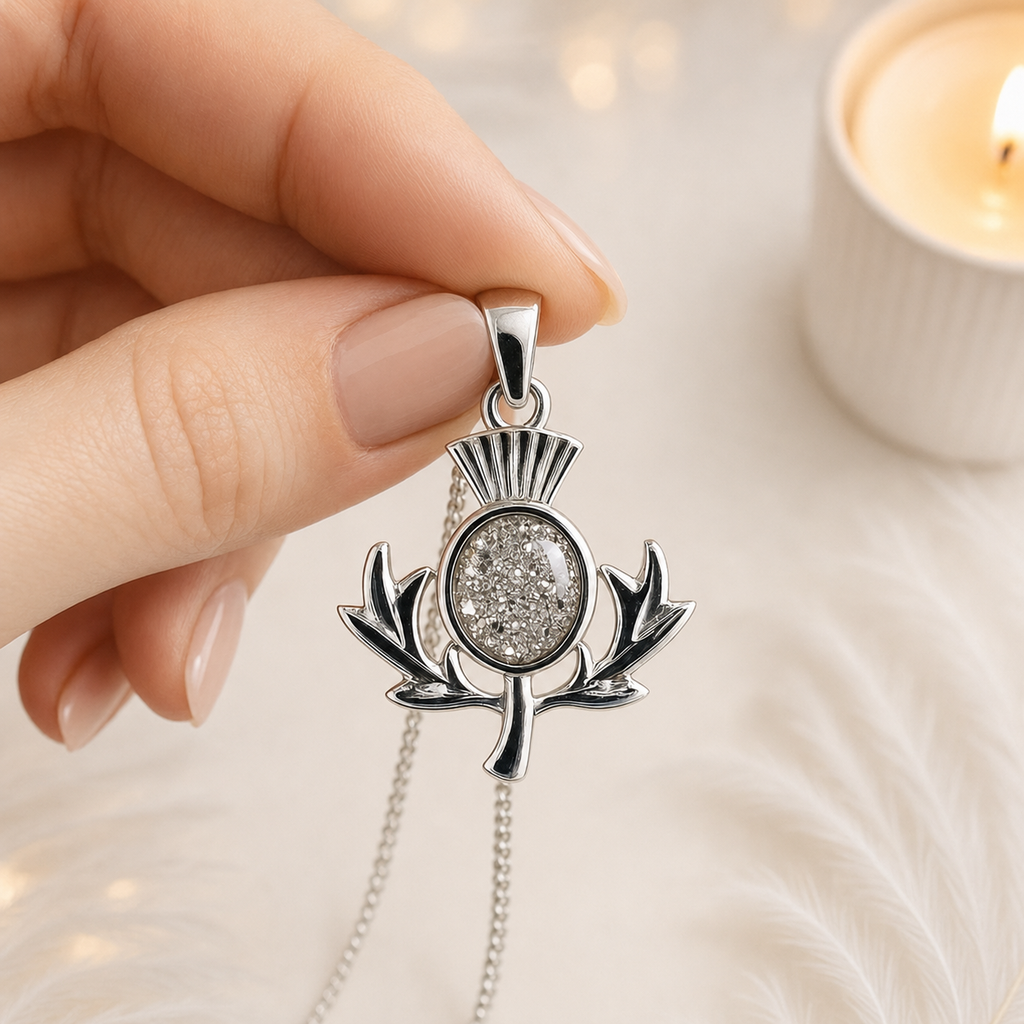 Thistle Sterling Silver Pendant With Genuine Diamond Dust