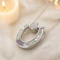 Silver Horseshoe Pendant With CZ and Silver Chain Diamond Dust