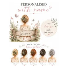 Personalised Botanical Lady Card | Custom Name, Hair Colour | Watercolour Floral Greeting (5x5 Inch)