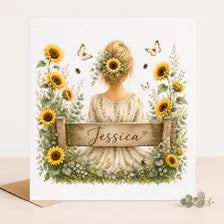 Personalised Botanical Lady Card | Custom Name, Hair Colour | Watercolour Floral Greeting (5x5 Inch)