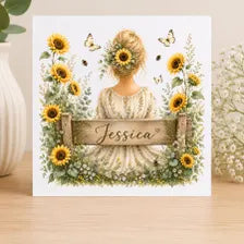 Personalised Botanical Lady Card | Custom Name, Hair Colour | Watercolour Floral Greeting (5x5 Inch)