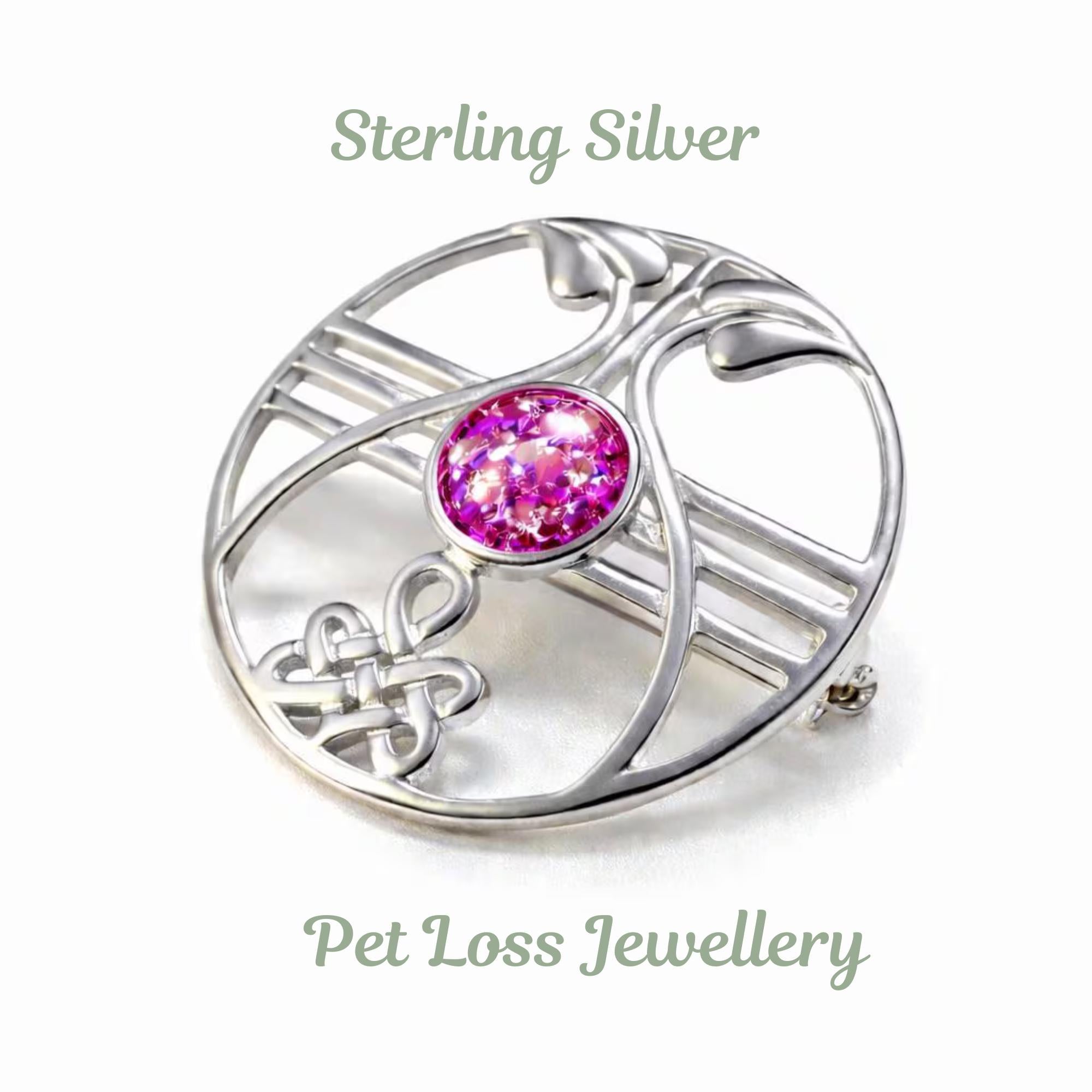 Pet Memorial Brooch Ashes Hair Fur – 30mm Sterling Silver Keepsake, Cremation Jewellery Gift