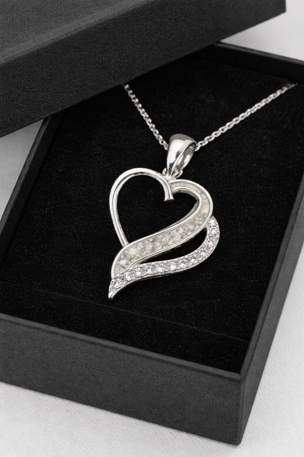 Memorial Pendant – Sterling Silver with CZ Stones – Ashes, Fur or Hair Resin Centre