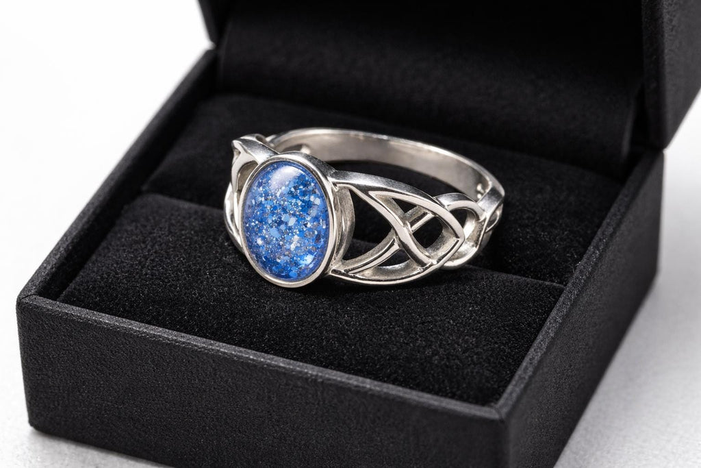 Celtic Style Ring,  Memorial, Sterling Silver, Cremation Keepsake