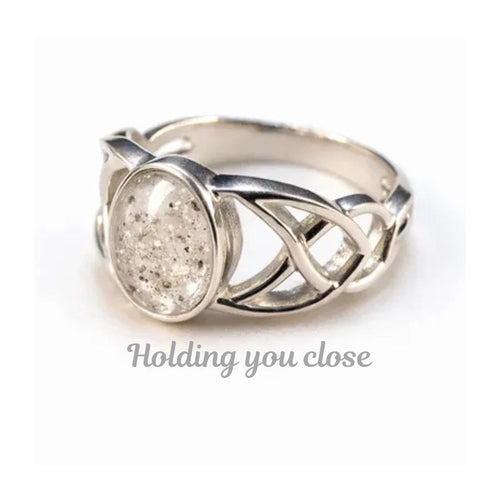 Celtic Style Ring,  Memorial, Sterling Silver, Cremation Keepsake