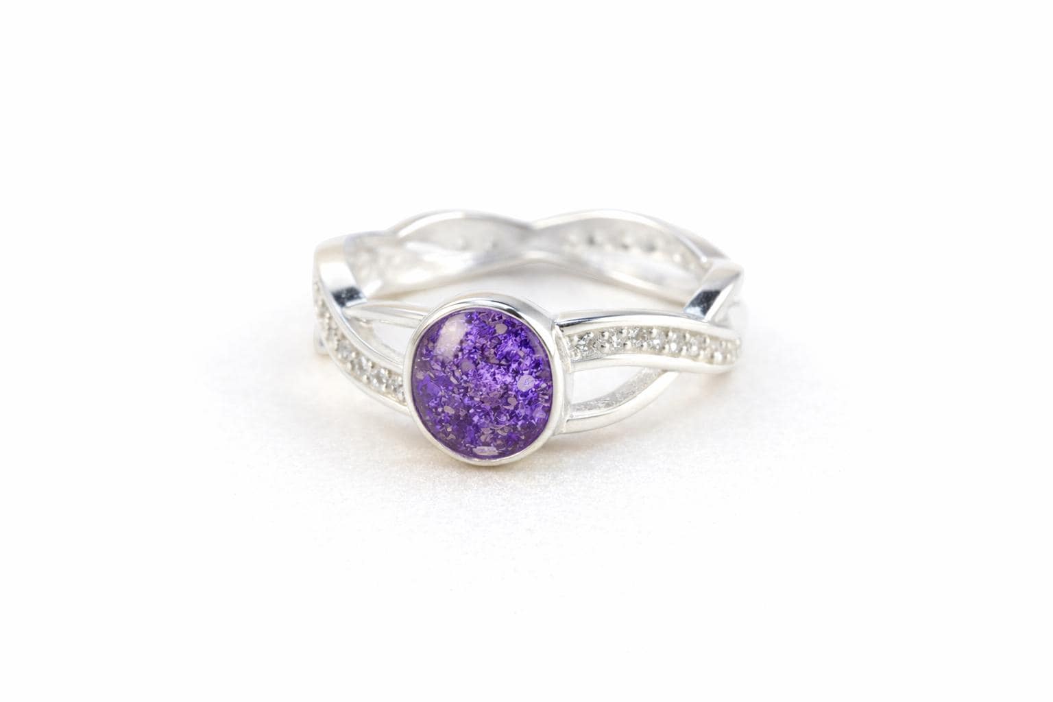 Silver Ring,  Memorial, Sterling Silver, Cremation Keepsake with Cubic Zirconia Stones