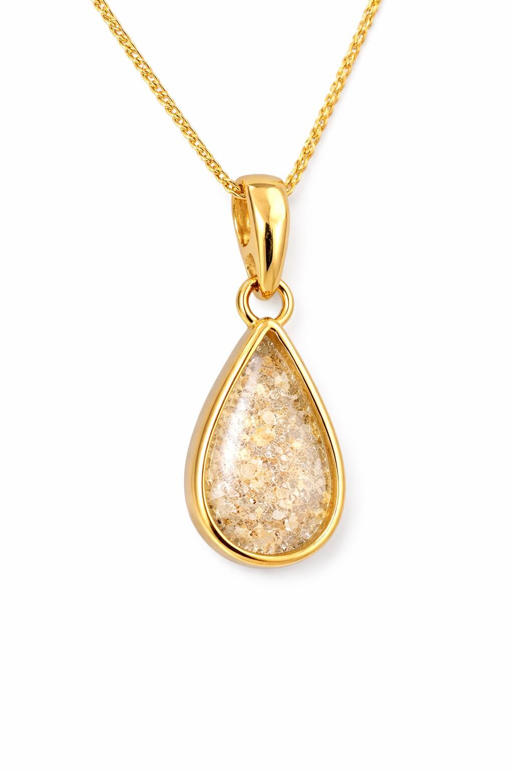 Gold Teardrop Pendant Memorial – Ashes or Hair Keepsake Necklace