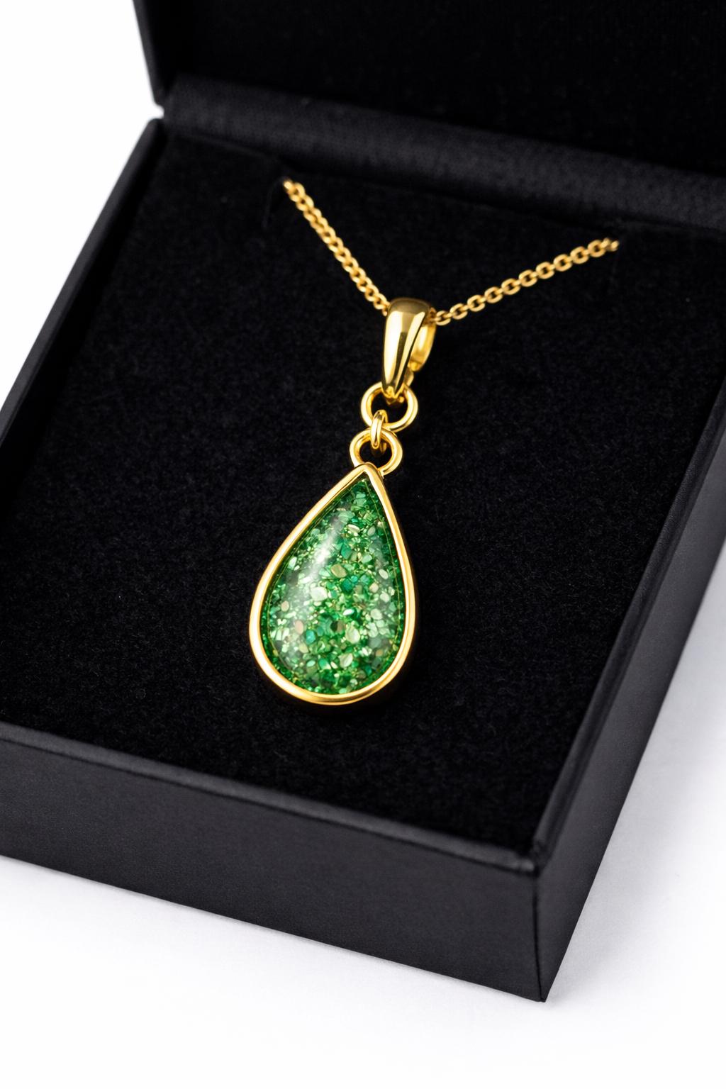 Gold Teardrop Pendant Memorial – Ashes or Hair Keepsake Necklace