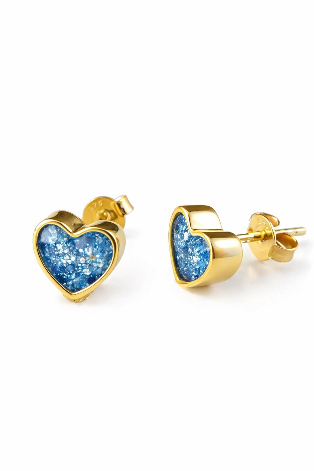 Gold Stud Memorial Earrings with Ashes – Handmade Cremation Keepsake Jewellery. Gold