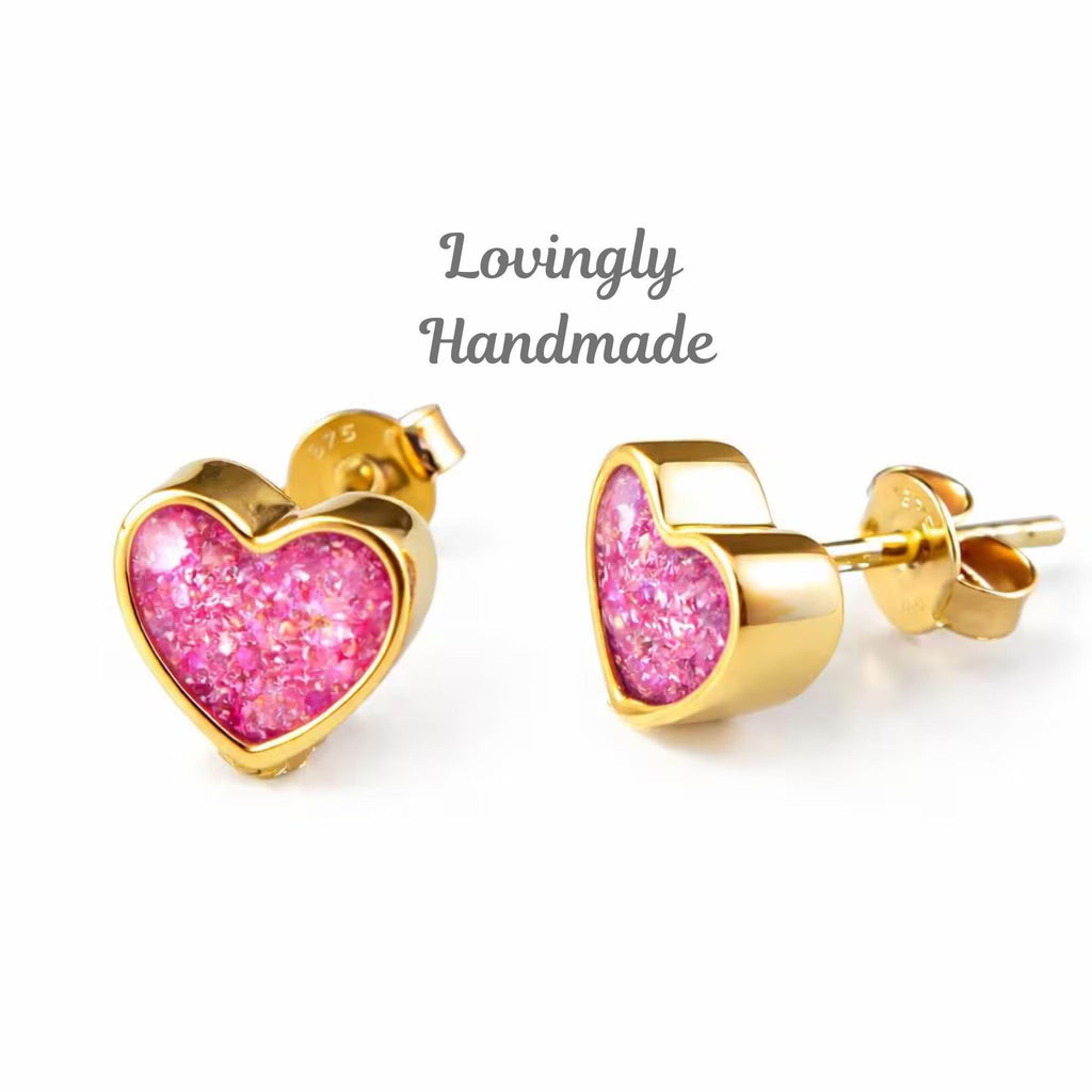 Gold Stud Memorial Earrings with Ashes – Handmade Cremation Keepsake Jewellery. Gold