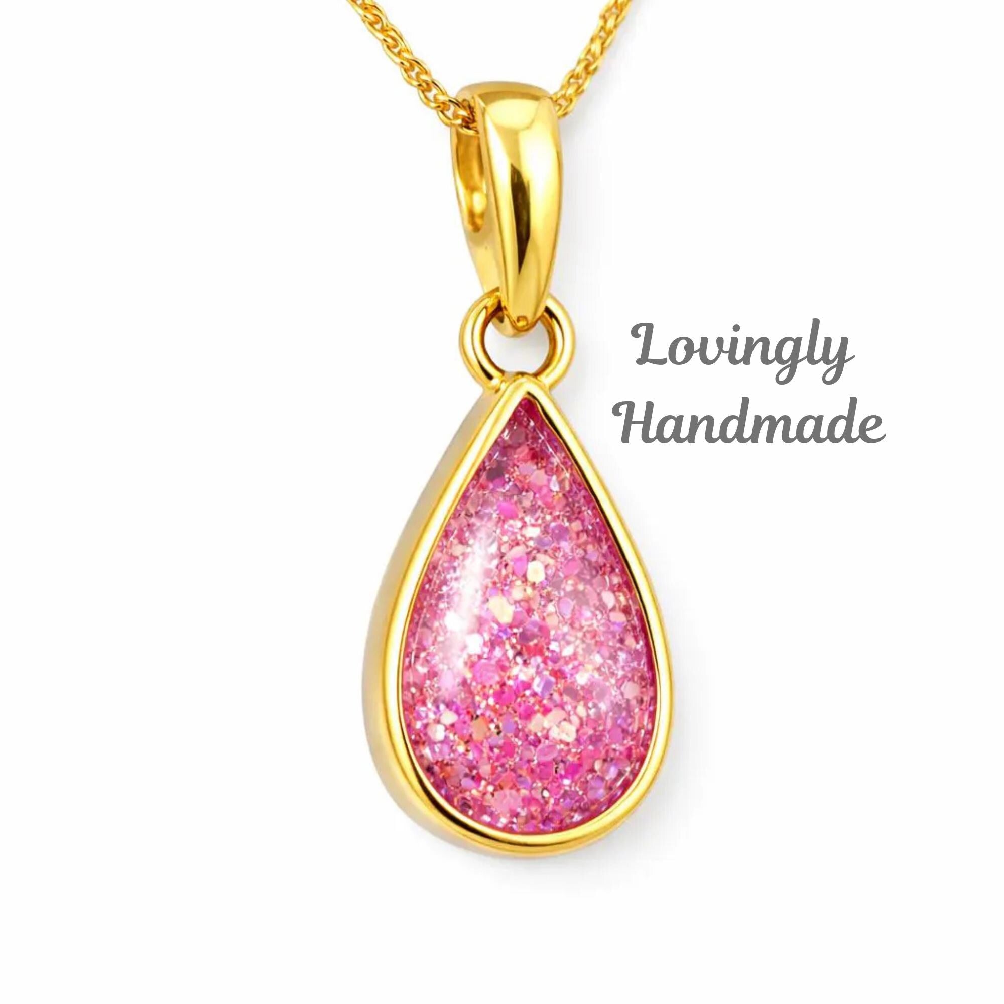 Gold Teardrop Pendant Memorial – Ashes or Hair Keepsake Necklace