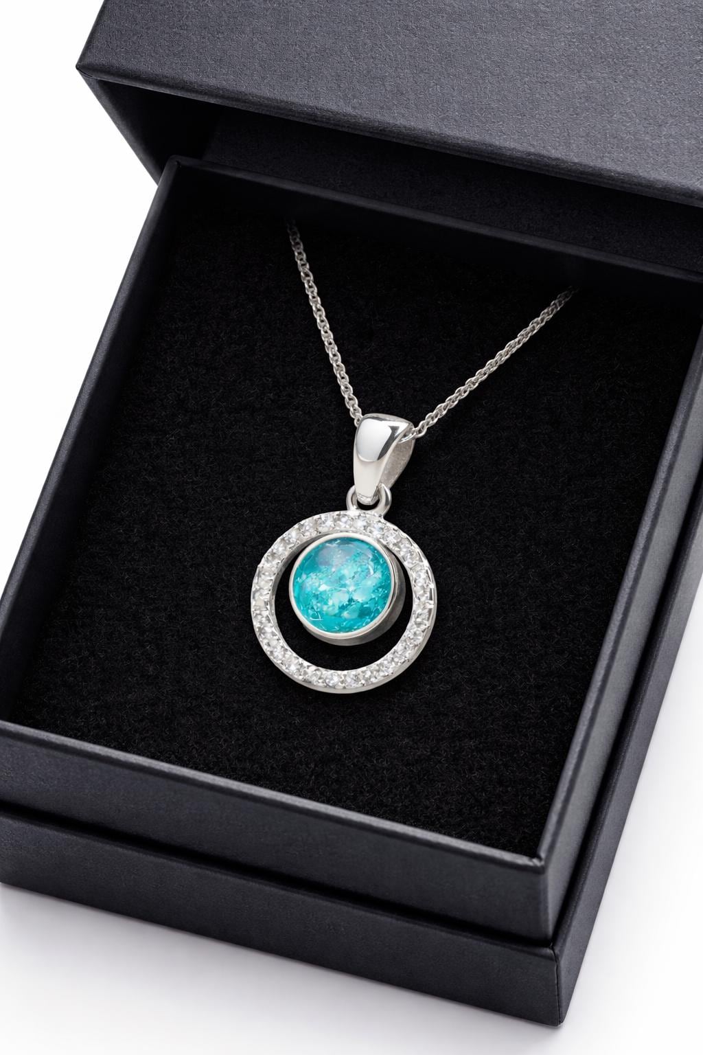 Memorial Jewellery Pendant With CZ Stones. Keepsake, Chain Included 12mm