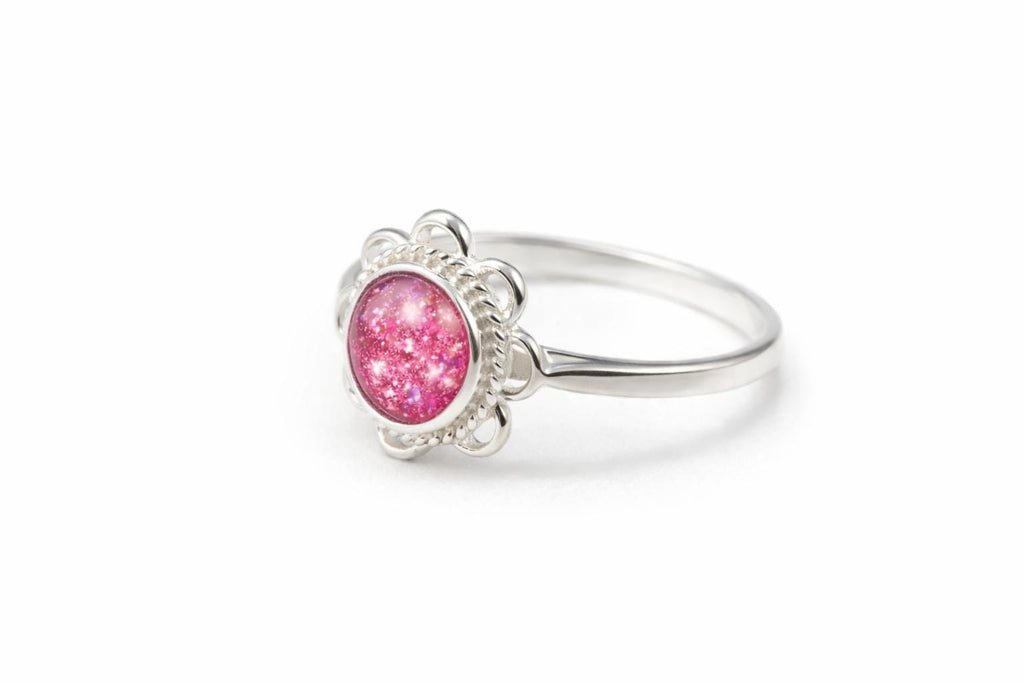 Memorial Ring Round Frill Ring,  Memorial, Sterling Silver, Cremation Keepsake
