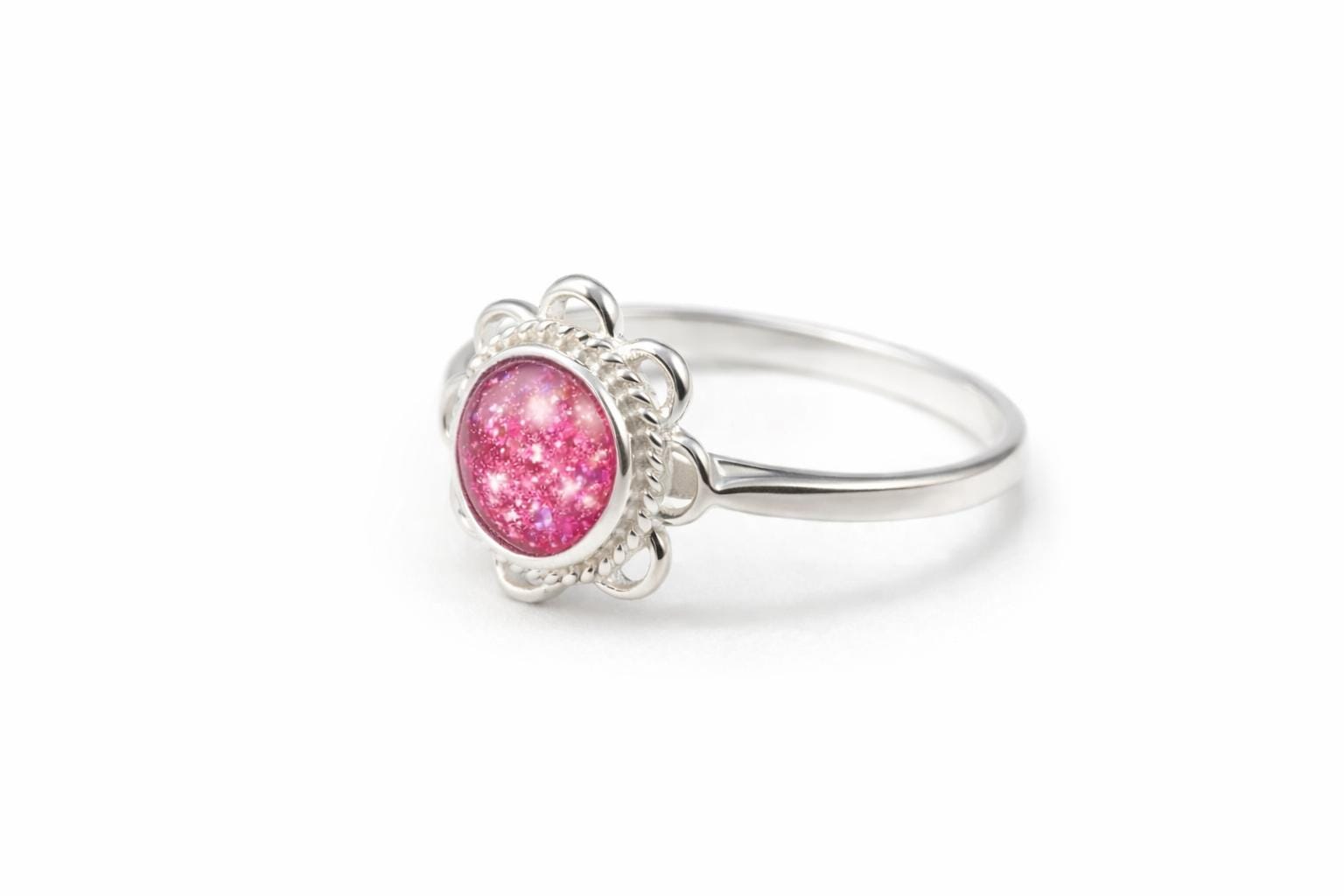Memorial Ring Round Frill Ring,  Memorial, Sterling Silver, Cremation Keepsake