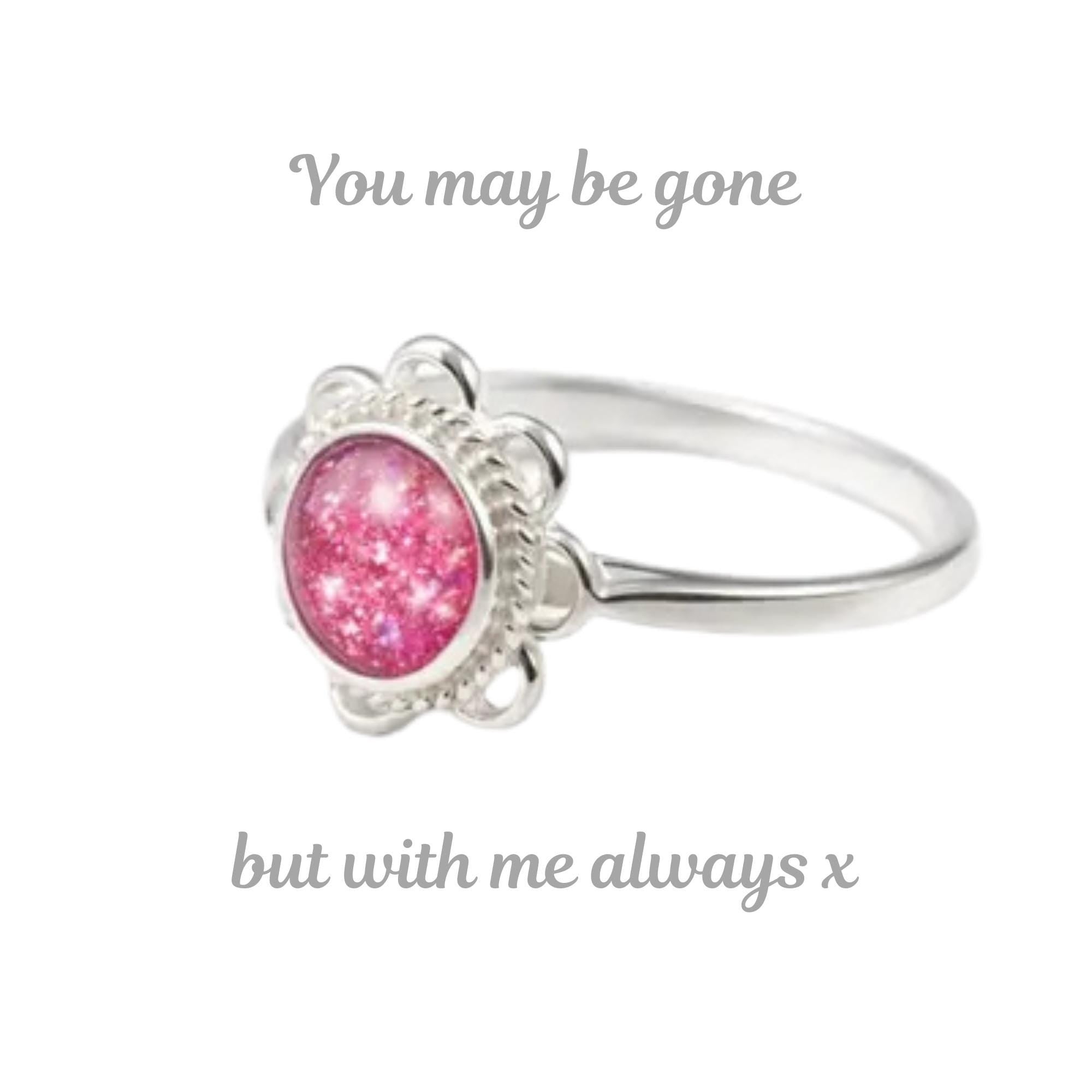 Memorial Ring Round Frill Ring,  Memorial, Sterling Silver, Cremation Keepsake