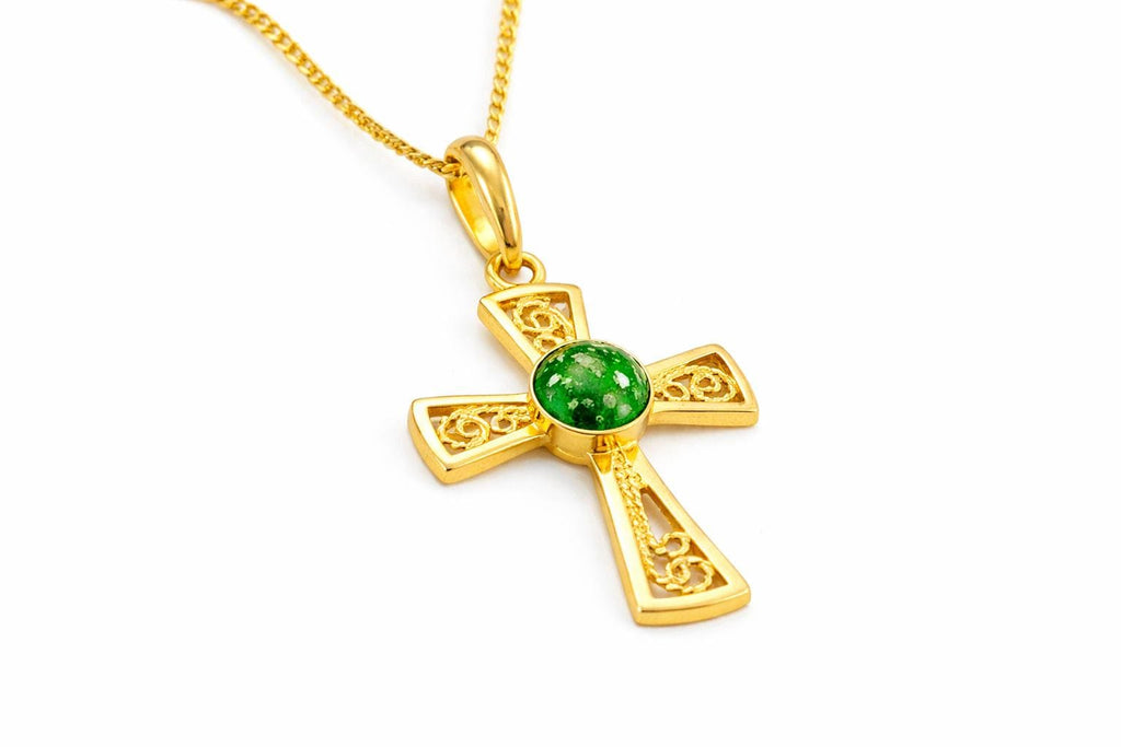 Cross. Pet Memorial Jewellery with Ashes – Handmade Cremation Keepsake Jewellery. Gold