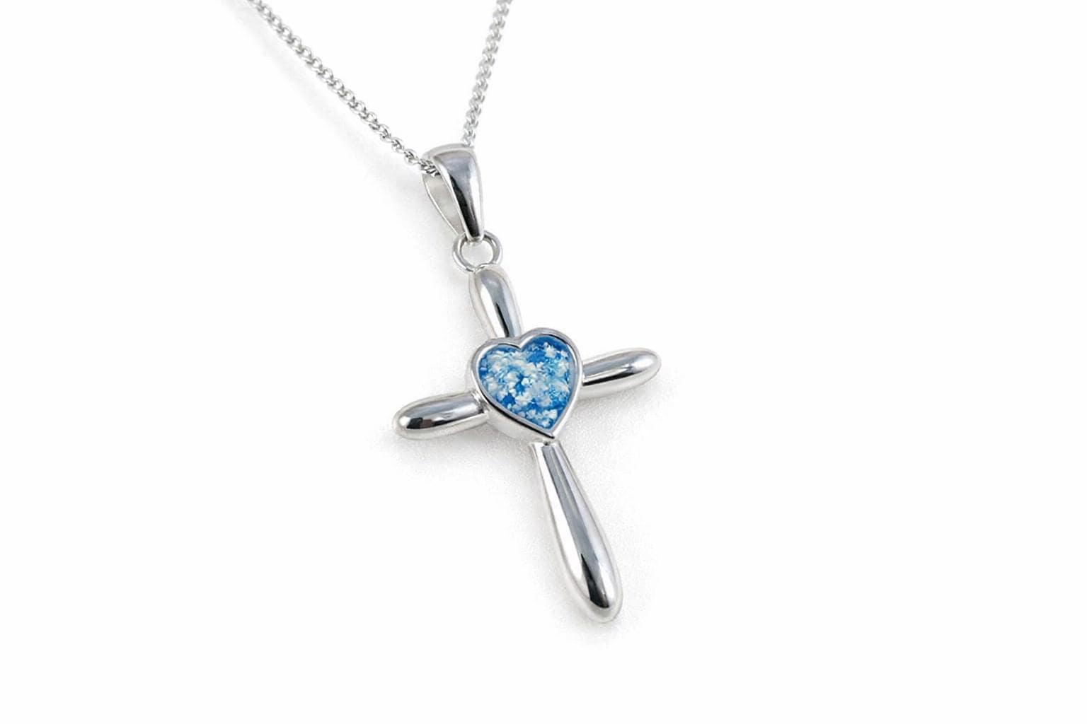 Silver Heart Cross pendant, Pet Memorial – Ashes or Fur Keepsake Necklace