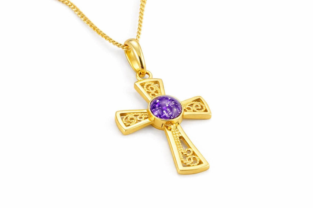 Cross. Pet Memorial Jewellery with Ashes – Handmade Cremation Keepsake Jewellery. Gold