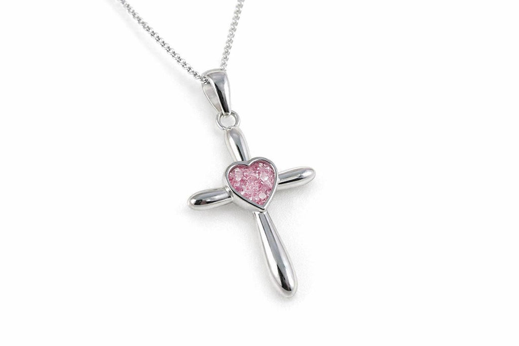 Silver Heart Cross pendant, Pet Memorial – Ashes or Fur Keepsake Necklace