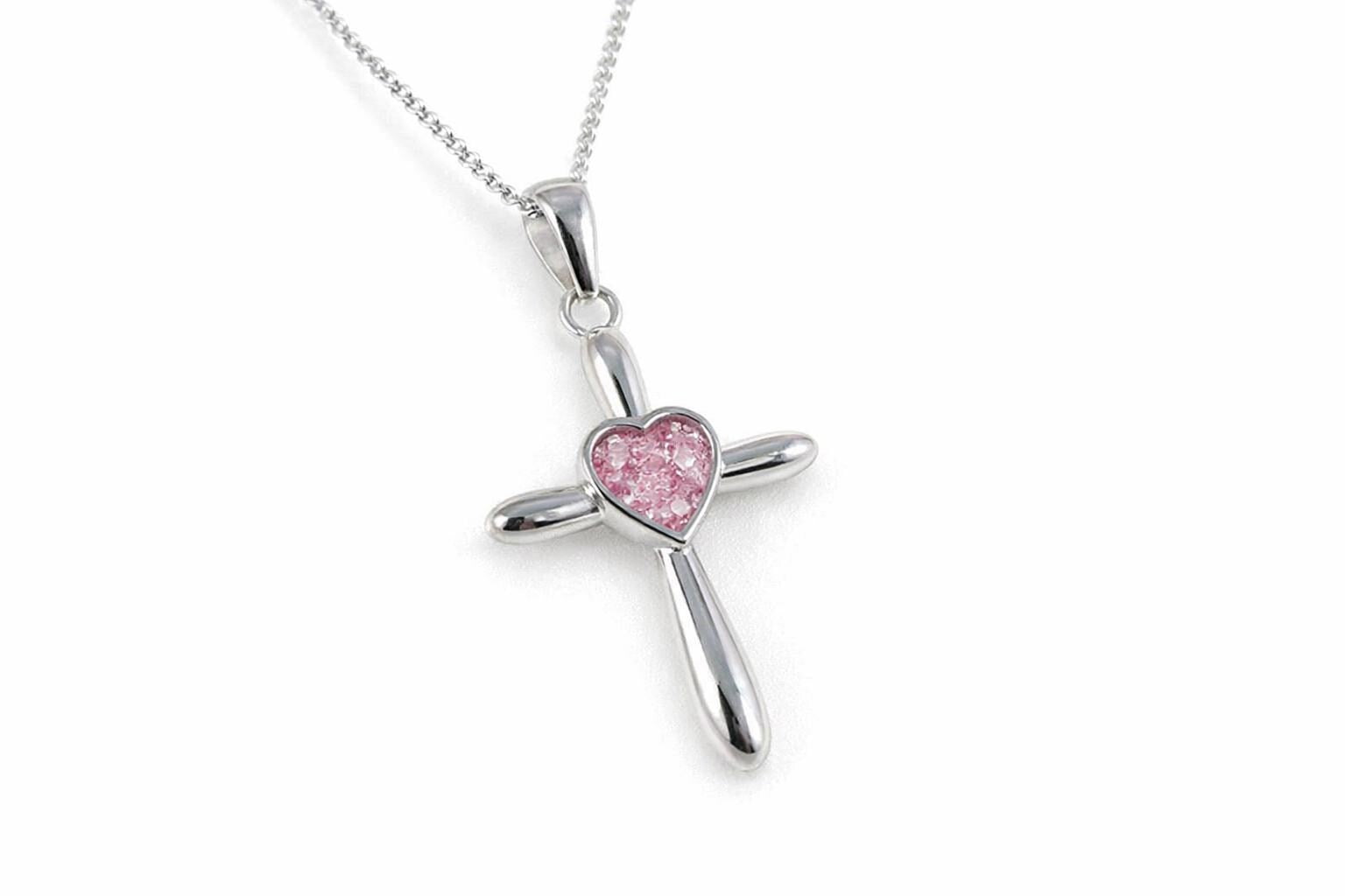 Silver Heart Cross pendant, Pet Memorial – Ashes or Fur Keepsake Necklace
