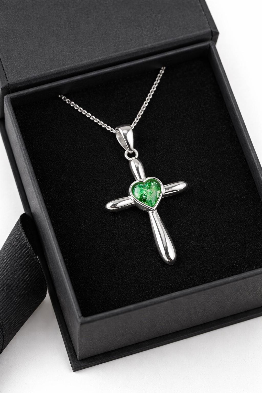 Silver Heart Cross pendant, Pet Memorial – Ashes or Fur Keepsake Necklace