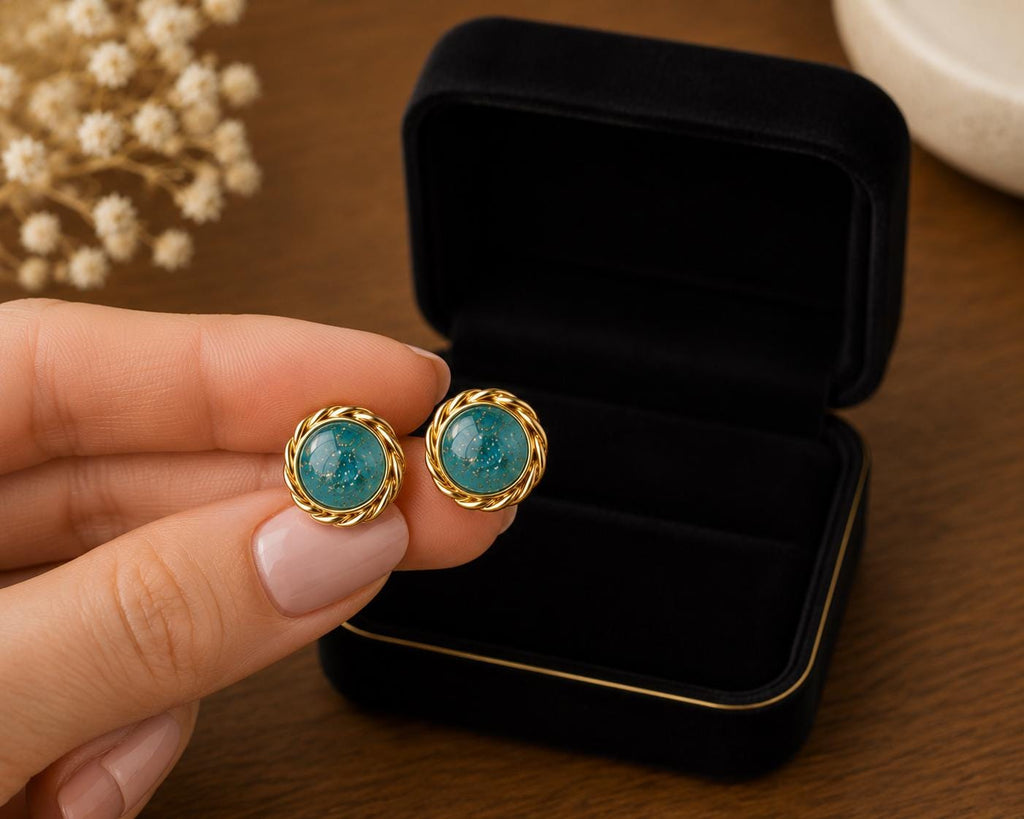 Solid Gold Rope Edge Pet Memorial Stud Earrings, Ashes Keepsake Jewellery, 5mm, Gift Boxed
