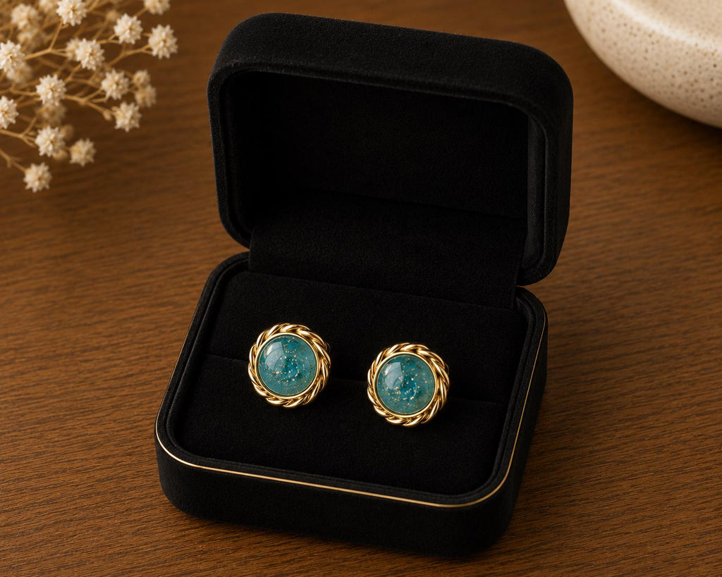 Solid Gold Rope Edge Pet Memorial Stud Earrings, Ashes Keepsake Jewellery, 5mm, Gift Boxed