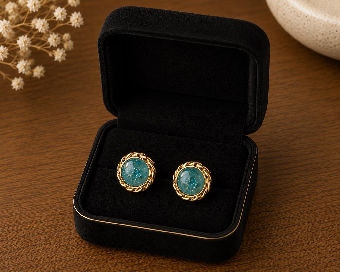 Solid Gold Rope Edge Pet Memorial Stud Earrings, Ashes Keepsake Jewellery, 5mm, Gift Boxed