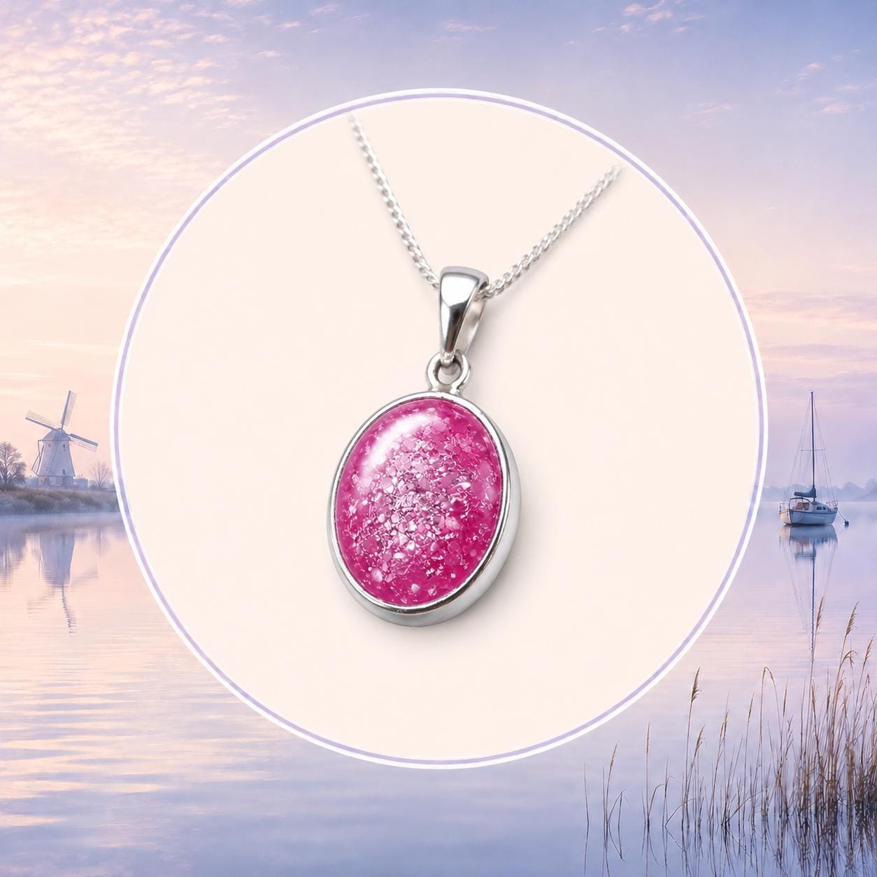 Sterling Silver Oval Shaped Pendant. Memorial, Urn, Pet Ashes Keepsake. Loving Memory Gift Cremains