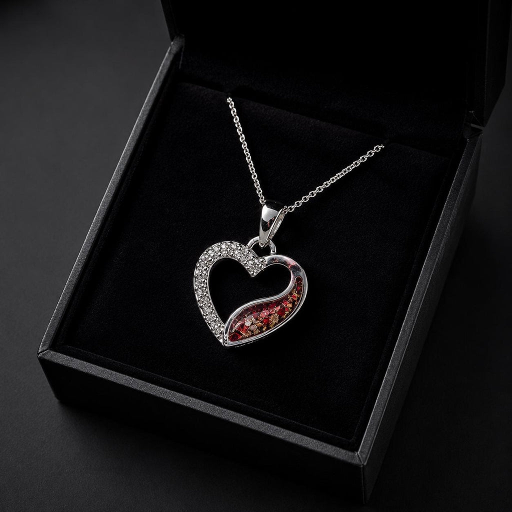 Heart With CZ Stones Pet Memorial pendant. Sterling Silver. Cremation Keepsake Jewellery.