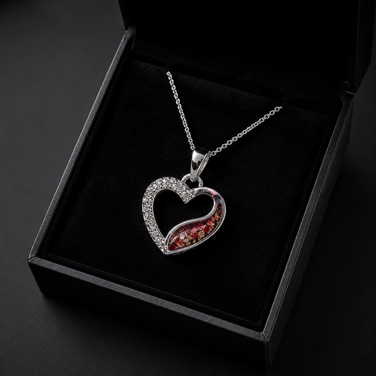 Heart With CZ Stones Pet Memorial pendant. Sterling Silver. Cremation Keepsake Jewellery.