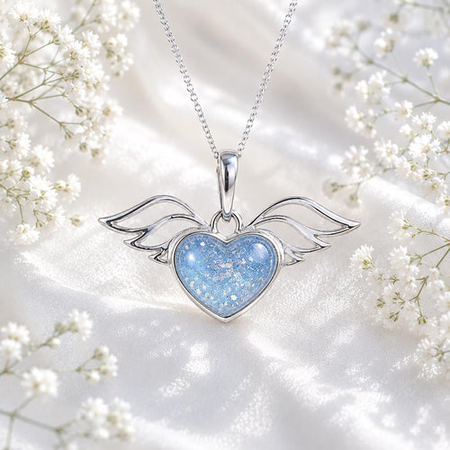 Angel Winged Heart  Pet Memorial pendant. Sterling Silver. Cremation Keepsake Jewellery.