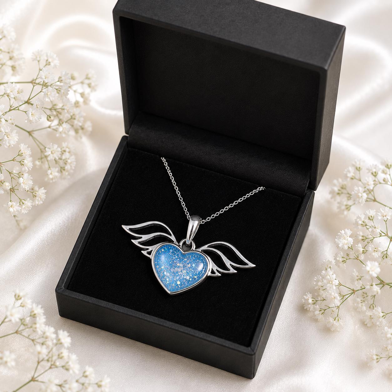 Angel Winged Heart  Pet Memorial pendant. Sterling Silver. Cremation Keepsake Jewellery.
