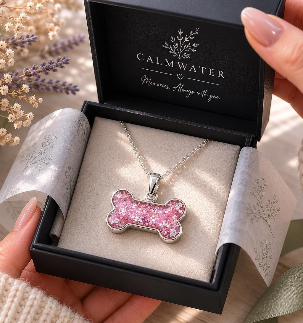 Sterling Silver Pet Memorial Bone Pendant – Ashes or Fur Keepsake Necklace