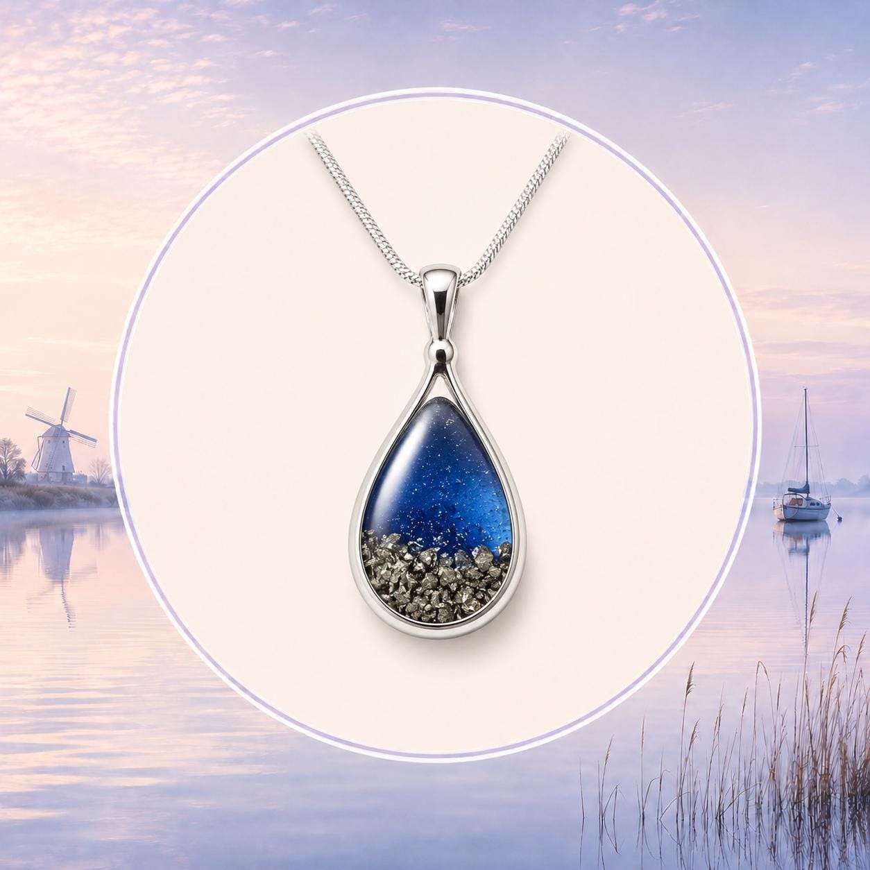 Sterling Silver Pear Shaped Pendant. Pet Ashes Keepsake Memorial