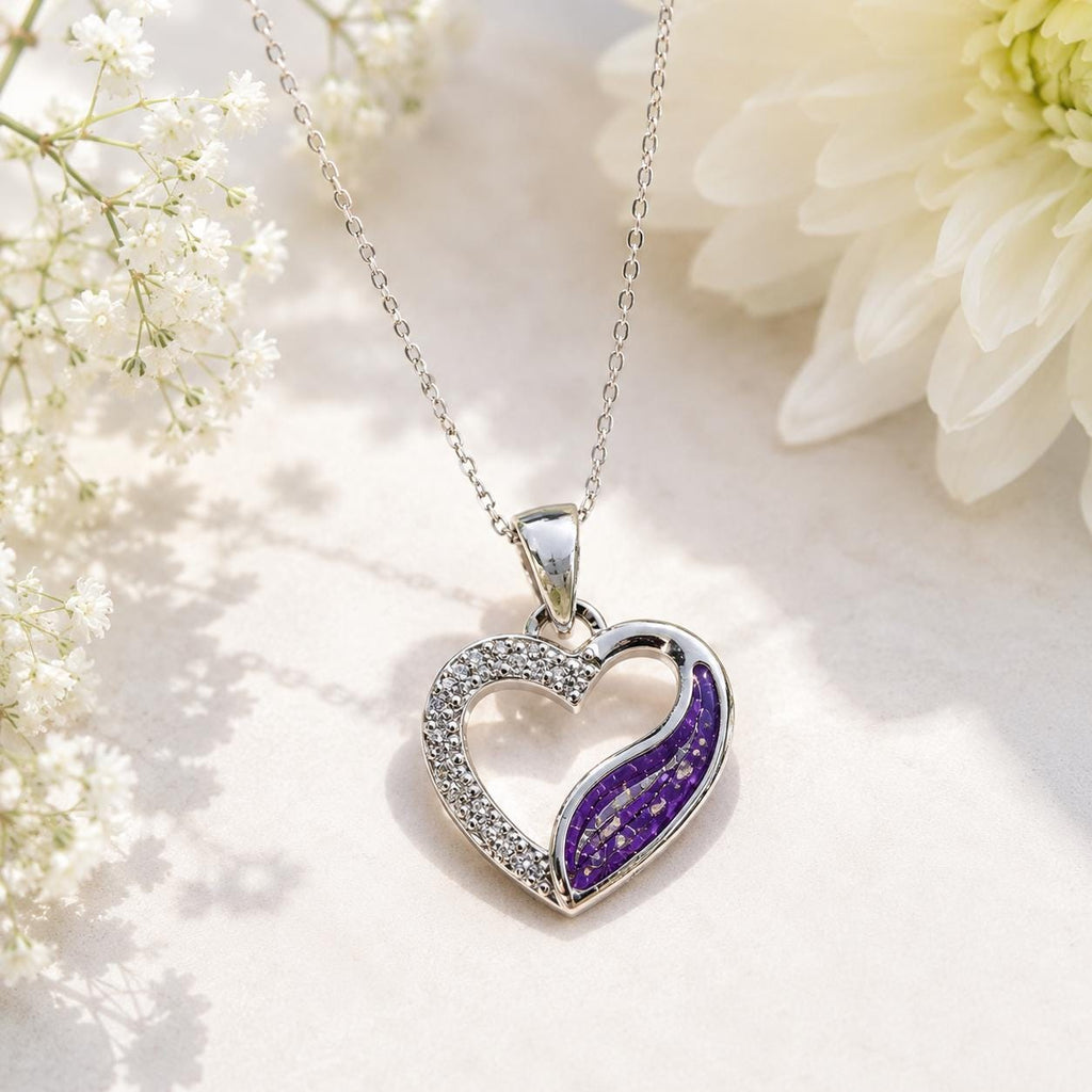 Heart With CZ Stones Pet Memorial pendant. Sterling Silver. Cremation Keepsake Jewellery.